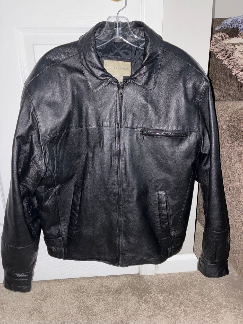 Vintage Black Leather Bomber Jacket Size Small